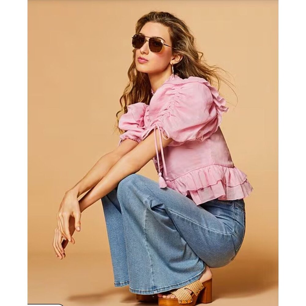 A Loves A Women's Wide-Leg High-Waisted Denim Jeans Size 26 retro 70s 80s style